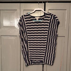Christopher & Banks Navy and Cream Patterned Blouse